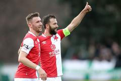 Radost Slavie v zápase 23. kola první ligy Bohemians 1905 - Slavia - Josef Hušbauer