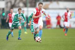 Milan Škoda v zápase 23. kola první ligy Bohemians 1905 - Slavia