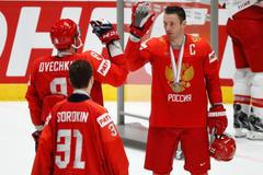 Česko - Rusko na MS v hokeji 2019, zápas o bronz: Ilja Kovalčuk a Alexnadr Ovečkin