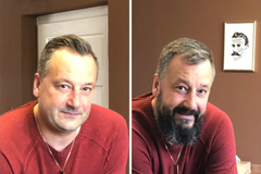 Pavel Růžička, člen hnutí ANO a někdejší zastupitel a radní města Postoloprty, kde čelil stíhání kvůli údajně nevýhodnému prodeji městského domu. Před a po oholení.