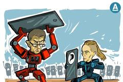 Andrej Babiš Ivan Bartoš mobily mobilní operátoři kresba