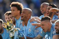 Radost hráčů Manchesteru City po zisku titulu