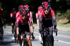 Trénink Ineosu před Tour de France 2019: Egan Bernal (vlevo) a Geraint Thomas