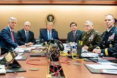 U.S. President Donald Trump watches as U.S. Special Operations forces close in on ISIS leader Abu Bakr al-Baghdadi, in the Situation Room of the White House in Washington