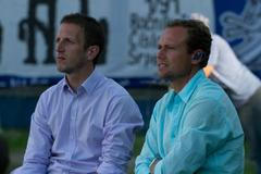 Komentátoři České televize Ondřej Lípa a Marcel Lička při zápase Ostrava - Plzeň