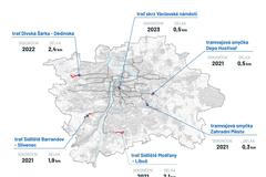 Mapa připravovaných tramvajových tratí do roku 2023