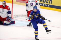 Oskar Lindblom slaví gól na 1:2 v zápase Česko - Švédsko na MS 2019