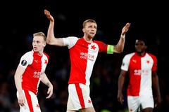 fotbal, odveta čtvrtfinále Evropské ligy, Chelsea - Slavia, Tomáš Souček po gólu Slavie