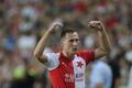 Jan Bořil slaví gól v zápase 4. předkola LM Slavia - Kluž