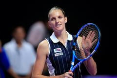 Karolína Plíšková v zápase se Simonou Halepovou na Turnaji mistryň 2019