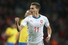 David Pavelka slaví gól na 1:0 v přátelském zápase Česko - Brazílie.