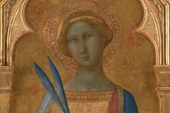 Svatá Korona na obraze, který je datován do poloviny 14. století. Jako autoři jsou uváděni Lippo Memmi a Simone Martini