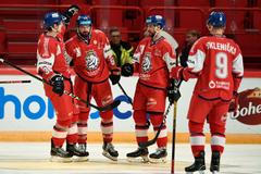 Švédské hry 2020, Česko - Finsko: Roman Horák se spoluhráči slaví gól na 1:0