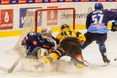 Hokejová extraliga 2019/20, Litvínov - Kladno: Brankář Denis Godla, Lukáš Válek a Brady Austin