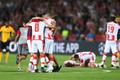 Odveta 4. předkola Ligy mistrů 2019/20, Crvena zvezda Bělehrad - YB Bern: Domácí fotbalisté oslavují postup do skupinové fáze.