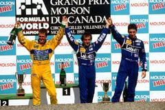 F1 1993, VC Kanady: Michael Schumacher, Benetton; Alain Prost, Williams a Damon Hill, Williams