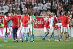 Semifinále MOL Cupu 2018/19, Slavia - Sparta: Radost fotbalistů Slavie po zápase