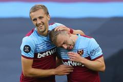 Tomáš Souček slaví gól v zápase West Ham United - Watford