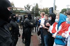 Studentské protesty v Minsku proti Alexandru Lukašenkovi.