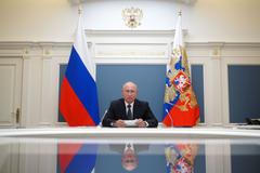 Vladimir Putin během videokonference v Moskvě.