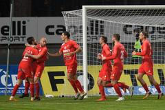 7. kolo fotbalové Fortuna:Ligy 2020/21, Jablonec - Brno: Fotbalisté Brna se radují z gólu