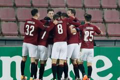 Sparťané slaví gól v zápase Evropské ligy Sparta - Celtic Glasgow