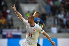 fotbal, Liga národů 2018/2019, Slovensko - Česko, Michael Krmenčík slaví gól