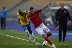 African Champions League - Quarter Final Second Leg -Al-Ahly's Ramadan Sobhi in action with Mamelodi Sundowns' Anele Ngcongca