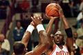 FILE PHOTO: Chicago Bulls' Michael Jordan shoots over Utah JazzÕs Karl Malone during the first period of the second game of the NBA Finals at the United Center, Chicago.