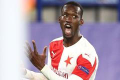 Abdallah Sima slaví gól v odvetě  2. kola Evropské ligy Leicester  - Slavia
