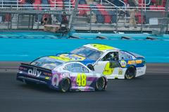 Jimmie Johnson (48) gratuluje novému šampionu NASCAR Chase Elliottovi (9) po závodě v Phoenixu