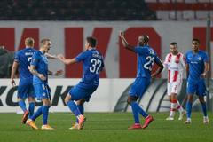 fotbal, Evropská liga 2020/2021, CZ Bělehrad - SLovan Liberec, Jan Matoušek, radost Liberce