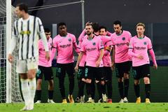 FC Barcelona při zápase Ligy mistrů 2020 v Turíně