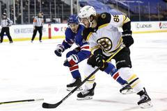 NHL 2020/21, New York Rangers - Boston: David Pastrňák a Brett Howden