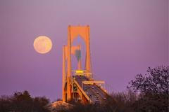 Nádherné záběry růžového superúplňku nad Newportským mostem