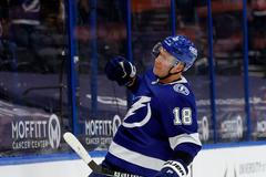 hokej, NHL 2021, Columbus Blue Jackets at Tampa Bay Lightning, Ondřej Palát, radost, gól