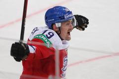 Jakub Flek slaví gól v zápase Česko - Švédsko na MS 2021