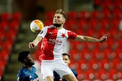 Jan Kuchta v odvetě čtvrtfinále Evropské ligy Slavia - Arsenal