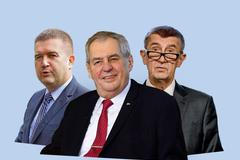 grafika - Hamáček, Zeman, Babiš