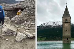 Vypuštěná nádrž odhalila trosky zaplavené vesnice před 70 lety. Zbyl z ní jen kostel