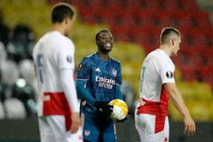 Nicolas Pépé slaví gól v odvetě čtvrtfinále Evropské ligy Slavia - Arsenal