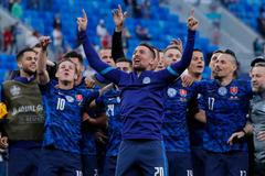 fotbal, ME, Euro 2020, Polsko - Slovensko, radost fotbalistů Slovenska