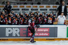 hokej, extraliga 2020/2021, semifinále, Sparta - Liberec, radost Sparty, Michal Řepík, gól