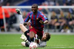 fotbal, Liga mistrů 2005/206, finále, Barcelona - Arsenal, Samuel Eto'o, Jens Lehmann