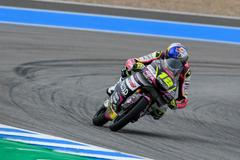 Filip Salač na Hondě při VC Španělska třídy Moto3 (2021)