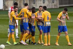 23. kolo fotbalové Fortuna:Ligy 2020/21, Opava - Pardubice: Radost fotbalistů Opavy