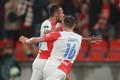 fotbal, Evropská liga 2021/2022, Slavia Praha - Union Berlín, Ivan Schranz, Jan Kuchta, gól, radost