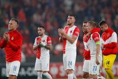fotbal, Evropská konferenční liga 2021/2022, Slavia Praha - Union Berlín, fotbalisté Slavie, radost