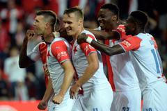 Slavia se raduje z branky v zápase s Baníkem Ostrava