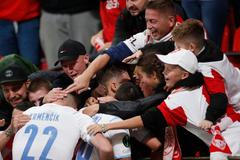 fotbal, Evropská konferenční liga 2021/2022, Slavia Praha - Union Berlín, fanoušci, gól, radost